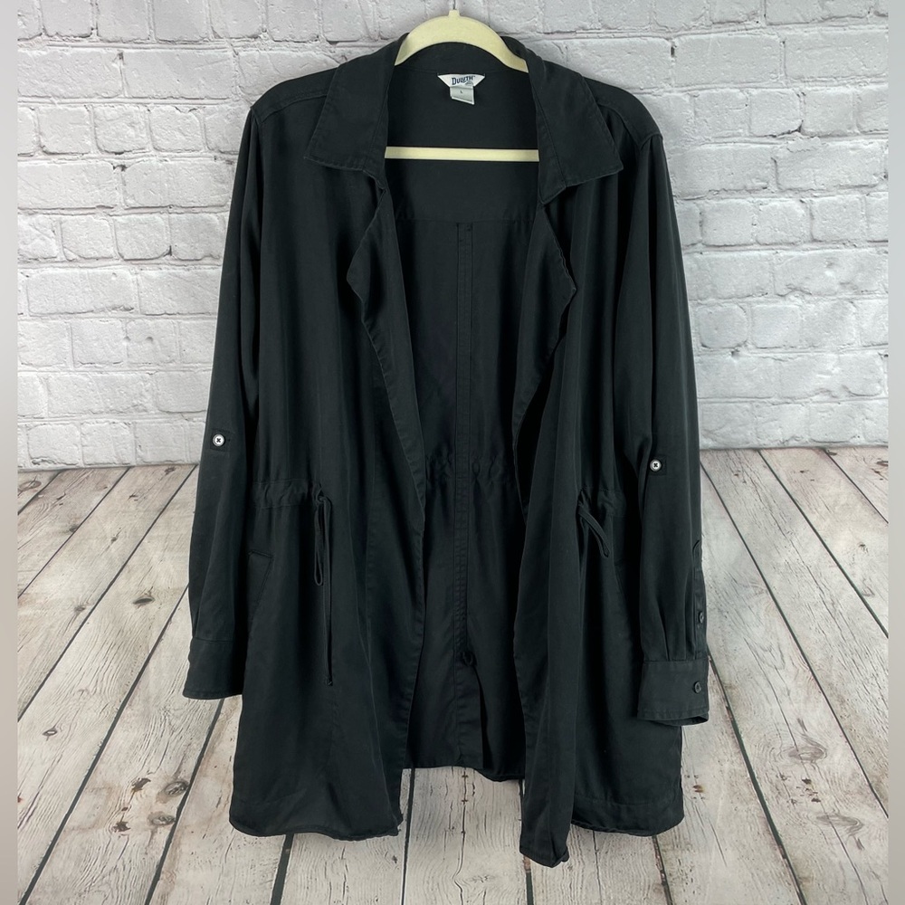 Duluth Trading Size Large Tencel Black Cascading Trench Jacket Coat LKNW